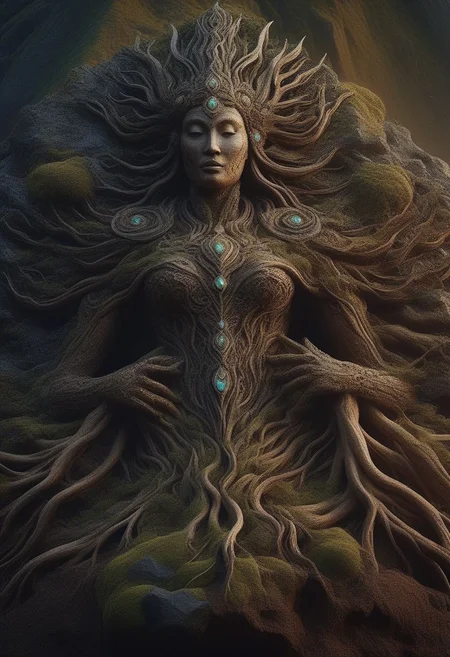 al-tr33brnch, Arttrttrt, extreme Long Shot, masterpiece, intricate detail, best quality, absurd resolution, rock elemental beautiful woman portrait, <lora:ElementEarthSDXL:1>ElementEarth, (high quality:1.4), (best quality:1.4), (masterpiece:1.4), official art, official wallpaper, surreal, wicked underworld beautiful female deity arising from the rocky soil, standing female, beautifulgoddess, (1woman:1.1), (long wavy hair:1.1), (flower crown:1.1), (mystical creatures:1.1), peaceful:1.1), vibrant colors, (detailed:1.05), (extremely detailed:1.06), sharp focus, (intricate:1.03), cinematic lighting, (extremely intricate:1.04), (epic scenery:1.09), vibrant colors, (beautiful scenery:1.08), (detailed scenery:1.08), (intricate scenery:1.07), (wonderful scenery:1.05), (sharp focus,absurdres,high quality,masterpiece,highres,best quality:1.5)
BREAK
rock elemental dragon on the backgound, crystalline Rocky with gem stones of all colours shiny and earthen colours body