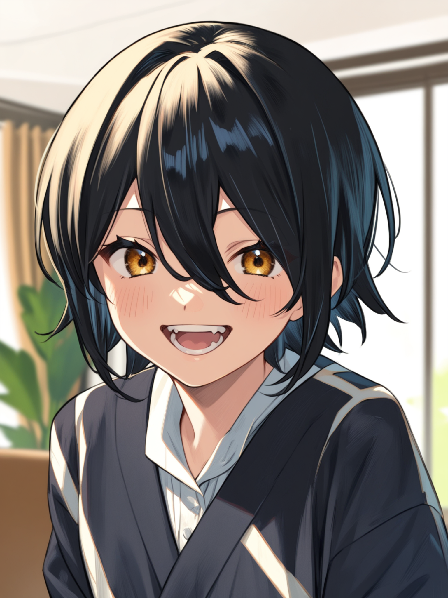 <lora:happy_tentacle-konusuzu-v0.1-000010:1>, (ht_konusuzu:1.2), black hair , crazy smile, indoors, cowboy shot, 1girl, (petite:1.2), solo focus, (looking at viewer:1.1), sidelighting, (depth of field:0.8), , score_9, score_8_up, score_7_up, score_6_up, score_5_up, score_4_up