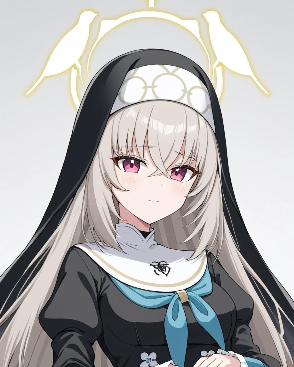 sakurako \(blue archive\),1girl, false_smile, anger_vein, solo, shaded_face, nun, white_background, halo, simple_background, sleeves_past_fingers, habit, closed_mouth, long_sleeves, dress
<lora:sakurako_(blue_archive)_image854_2023-11-28-000015:1>halo. gorgeous,key visual, vibrant, studio anime,award-winning, professional, highly detailed,high budget, cinemascope