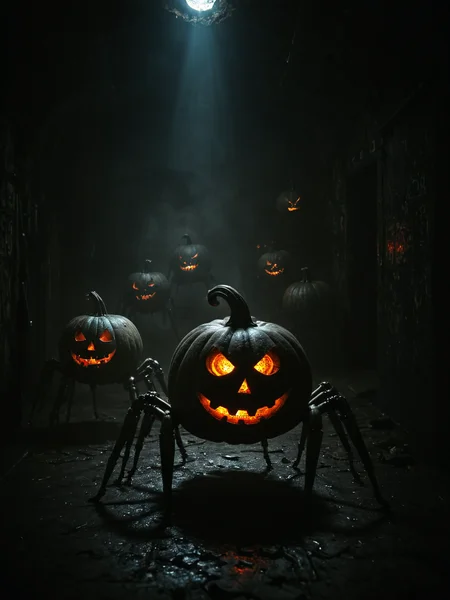 (wide angle photography:1.2), (whole body:1.5), shot, (full body photo:1.1), realistic analog photo,dark, darkness,
steampunk, multiple small metal pumpkins with glowing eyes, mounted on (metal arachnoid legs:1.2), steam punk style, crawling around in a dark cave
epic realistic, faded, ((neutral colors)), art, (hdr:1.5), (muted colors:1.2), hyperdetailed, (artstation:1.5), cinematic, warm lights, dramatic light, (intricate details:1.1), complex background, (rutkowski:0.8), by Blizzard entertainment
, (mysterious atmosphere:1.1), (low luminosity:1.2), in the dark, obscurity, (mist:1.3),
, realistic, depth of field, highres, 4k, 8k, intricate detail, amazing quality, wallpaper, <lora:RMSDXL_Enhance:1>,  <lora:dark:0.4> <lora:RMSDXL_Darkness_Cinema:1> <lora:Into_Darkness:0.8><lora:sdxl_cyberpunk:0.5> <lora:steampunk_xl_v2:1.2>, realistic skin texture, detailed skin pores, skin hair, skin looks real, hi rez skin details