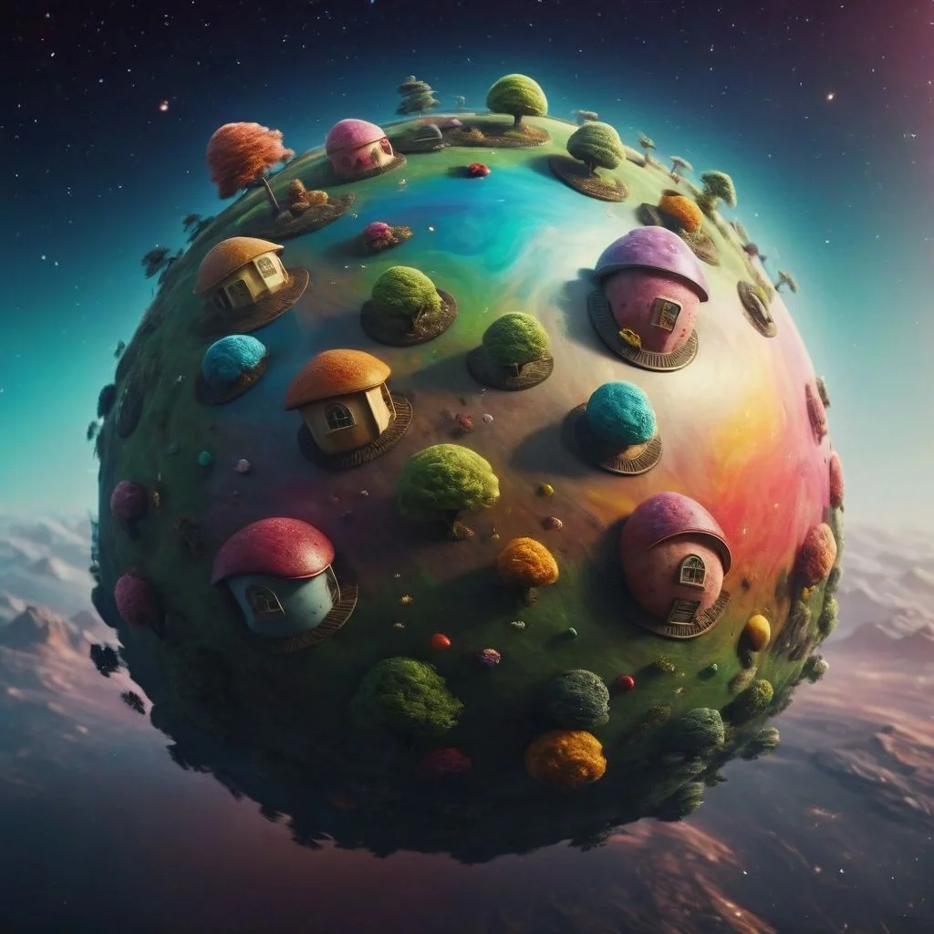 a floating colorful easter egg Planet in space, clear Open space, little trees and Houses from bunnies are visible on the Planets surface, Happy and colorful,
,very detailed, raw photo, photorealistic, high detailed texture, 8k uhd, dslr, soft lighting, high quality, film grain, Fujifilm XT3, highly detailed photography, atmospheric haze, Film grain, cinematic film still, shallow depth of field, highly detailed, high budget, cinemascope, moody, epic, OverallDetail, gorgeous, 2000s vintage RAW photo, photorealistic, candid camera, color graded cinematic, eye catchlights, atmospheric lighting, skin pores, imperfections, natural, shallow dof