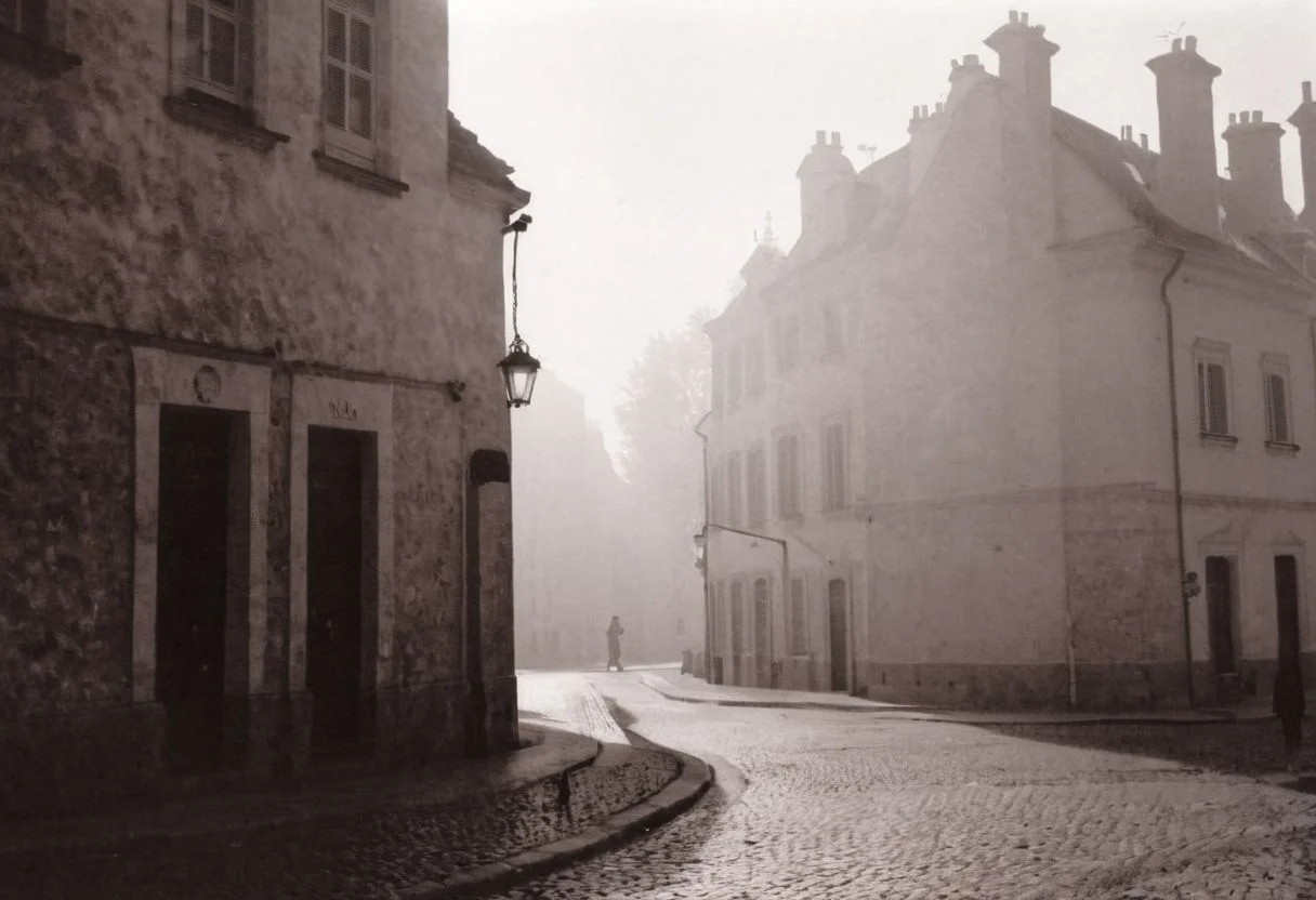 lith_argenta_bromBN1W, a foggy street somewhere in europe, hard shadow