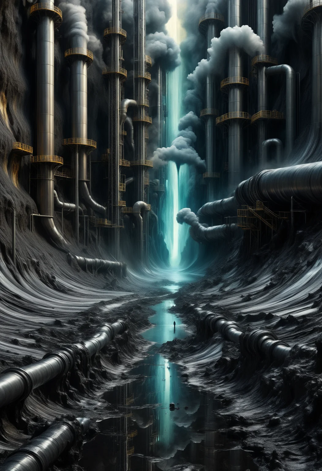 DonMP41n717Bl4ckXL hyper detailed masterpiece, dynamic realistic digital art, awesome quality,crystal manipulation haven,rippled geothermal plant,venusian atmosphere split screen space shadows,time paradoxes, petrochemical,deadly <lora:DonMP41n717Bl4ckXL-000008:1>