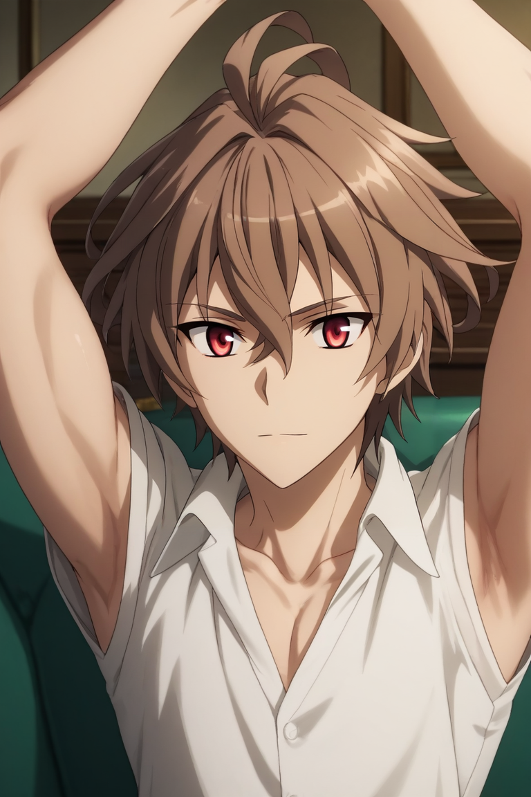 score_9, score_8_up, score_7_up, source_anime, rating_safe, , anime screencap, anime coloring, , looking at viewer, , 1boy, solo, male focus, <lora:sieg_fate_apocrypha_pony:0.94>, sieg_fate_apocrypha, brown hair, red eyes, short hair, hair between eyes, bangs, ahoge, panorama, living room, couch, midnight, arms above head, seductive smile, , <lora:sdxl_lightning_8step_lora:1>