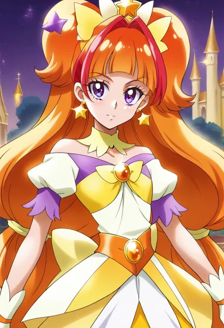 8k hd, (uncesored:1.2), 1girl, curetwinkle, long hair, orange hair, purple eyes, <lora:PrettyCureGoPrincess_CureTwinkle_bbccaaa:1>