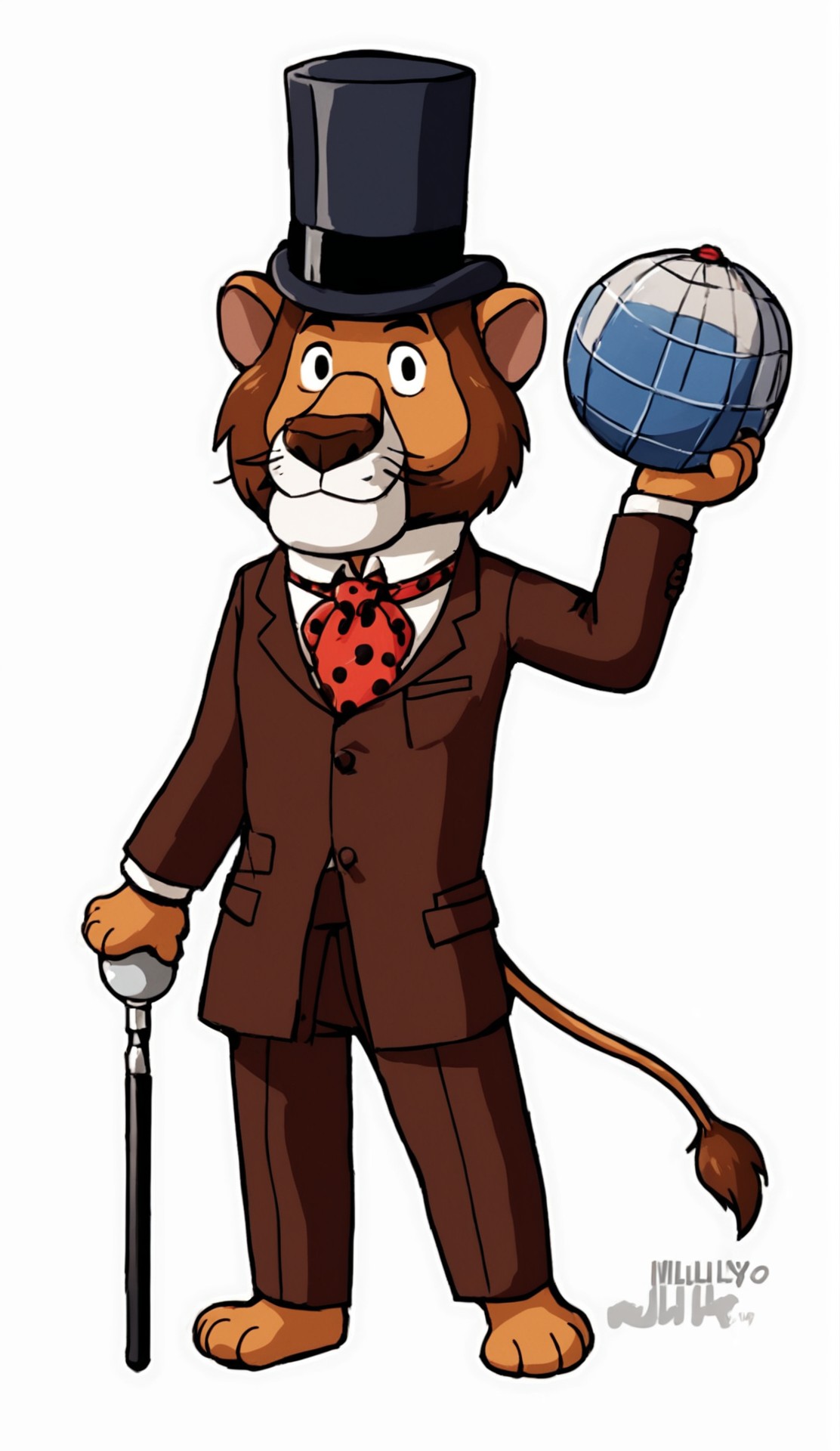 score_9,score_8,score_7,source_furry,
<solo:1.5>,
<1boy:1.5>,
1boy, 2boys, animal ears, bowtie, clothed animal, formal, furry, furry male, hat, male focus, necktie, shirt, smile, solo, standing, suit, willy_fog,lion,
<white background:1.5>,
<simple background:1.5>,
 <lora:Willy_Fog:1> willy_fog,
<lora:90s4n1m3XLP:1> 90s4n1m3