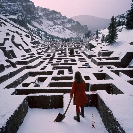 UHD, 4k, ultra detailed, cinematic, a photograph of <lora:perfection style:0.5> <lora:detailed:0.5> perfection detailed
<lora:The Shining film style:0.9>
<lora:1980's style:0.4>
In the 1980's in the Colorado Rocky Mountains a maze with a axe coming out of it,1girl,solo,no humans,blood , cinematic, film, kodak, The Shining film style, epic, beautiful lighting, inpsiring