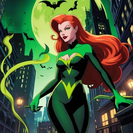 anime artwork of <lora:anime_Poison Ivy:1.2>
Poison Ivy a woman in a green and black costume in Gotham city universe, anime style, key visual, vibrant, studio anime, highly detailed