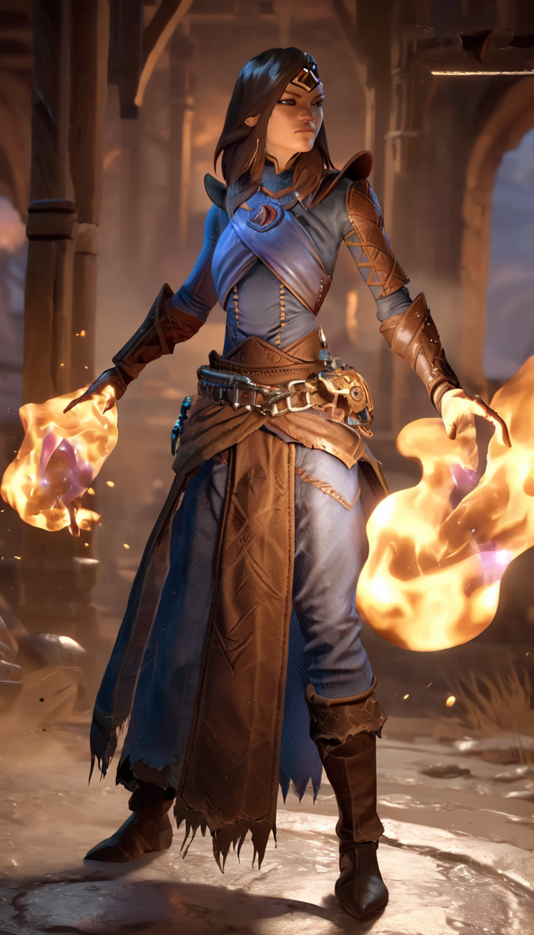 Cinematic scene, hero view, d4s sorceress, action pose, detailed background, masterpiece, best quality, high quality, absurdres <lora:diablo_4_sorceress_v0.0.2:1>, detailed skin texture, (blush:0.5), (goosebumps:0.5), subsurface scattering