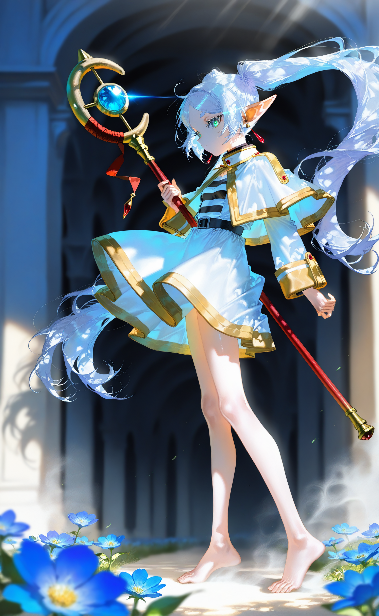 score_9_up,score_8_up,score_7_up,best quality,high quality,masterpiece,source anime,1girl,21 years old,<lora:detailed_eye_model:1>,<lora:nyl_v0.1_cwhj:0.6>,nyl,lots of details,collarbone,small breasts,hyper detailed,ultra detailed,high resolution textures,32 UHD,SkinHairDetail,dynamic pose,beautiful,alone,detailed face,detailed eyes,perfect eyes,edge quality,8k resolution,UHD,HDR,highest quality,perfect hands,perfect fingers,embellished_costume,slim,narrow hips,slim legs,looking_at_viewer,dynamic,perfect composition,Expressiveh,<lora:zy_Detailed_Backgrounds_v1:1>,Detailed background,detailxl,complicated costumes,detailed,bright colors,very long hair,zPDXL,highly detailed,Volumetric Lighting,moody lighting,fine_fabric_emphasis,colored inner hair,very aesthetic,newest,amazing quality,absurdres,scenery,high contrast,highres,shiny skin,foreshortening,(prism),(schein flare),underlighting,bloom effect,depth field,dappled light,broken effect,three-quarter view,(eye trail:1.2),light ray,every hair follicle extra detailed,detailed hair,perfect anatomy,ultra high res,huge filesize,incredibly absurdres,8k wallpaper,Super Detail,(perfect face,beautiful face,ultra-detailed face,beautiful hair,beautiful eyes,precise mouth,precise lips,cute face,ultra detailed eyes,perfect lipsintricate,perfect mouth,clear skin),(beautiful fingers,beautiful hands,beautiful arms,precise fingers,perfect arms,perfect legs),(heat body,super detailed skin),Correct foot direction,correct arm direction,frieren,sousou no frieren,1girl,artist:[takarai shunsuke|yoneyama mai|fuzichoco|lam \(ramdayo\)|ponsuke kaikai],art nouveau,sensitive,blending,flower print,print capelet,white capelet,solo,green eyes,blue flower,holding staff,dress,from side,profile,twintails,closed mouth,mage staff,full body,masterpiece,best quality,very aesthetic,
<lora:animagineXL40_v4Zero_aqm_complete_v1:1>,1,dappled_sunlight,photorealistic,delicate textures,dust particles,ray tracing,quasarcake,