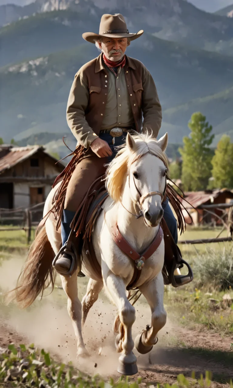 RiHorse, front_view++ (old cowboy) riding a galloping horse. <lora:RideHorse:1>