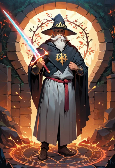 score_9, score_8_up, score_7_up, score_6_up,
full plate armour,
darkness, stone wall and archway, vines on the wall, dark, full armor, full body, gauntlet, helmet
walking
magic, magic circle,
claymore, large sword, magical sword,
wizard hat, beard, mustache, facial hair, huge beard,