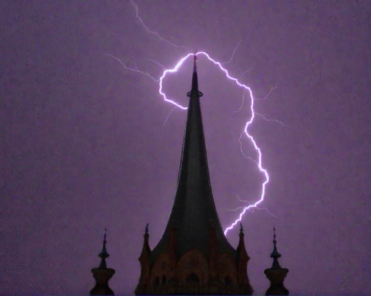 lightning, night, spire, heart <lora:lowfi-step00015000:1>
