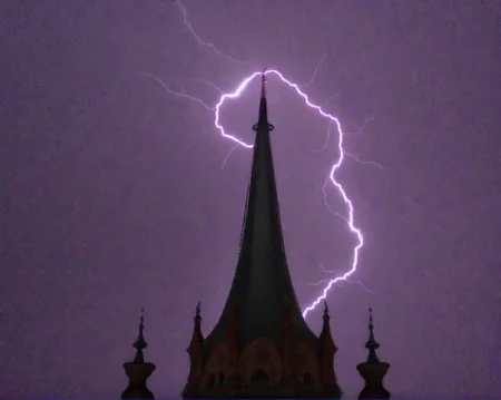 lightning, night, spire, heart <lora:lowfi-step00015000:1>