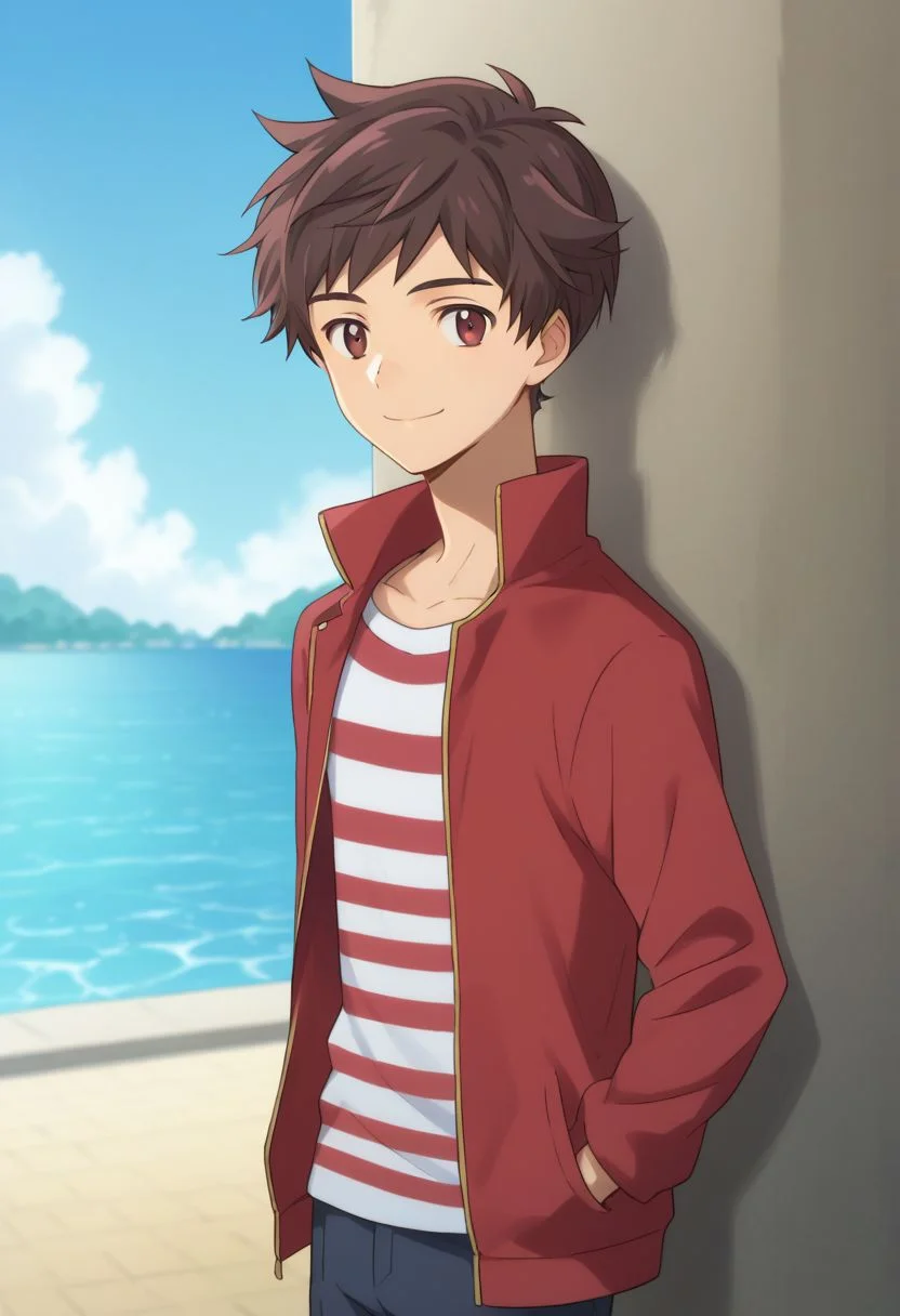 score_9, score_8_up, source_anime, highly detailed, 1boy, solo, skinny,
kazuki, 1boy, male focus, solo, brown hair, smile, shirt, brown eyes, jacket, striped shirt, red jacket, open jacket, short hair,
outdoor,