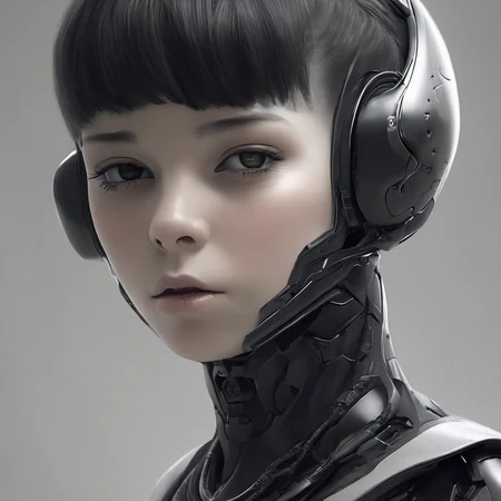 FUNDING, future, concept robot, black robot 1girl, solo, short hair, closed mouth, monochrome, greyscale, one eye closed, lips, portrait, science fiction, realistic, androidï¼<lora:FN_WeiLai-000005:1>,