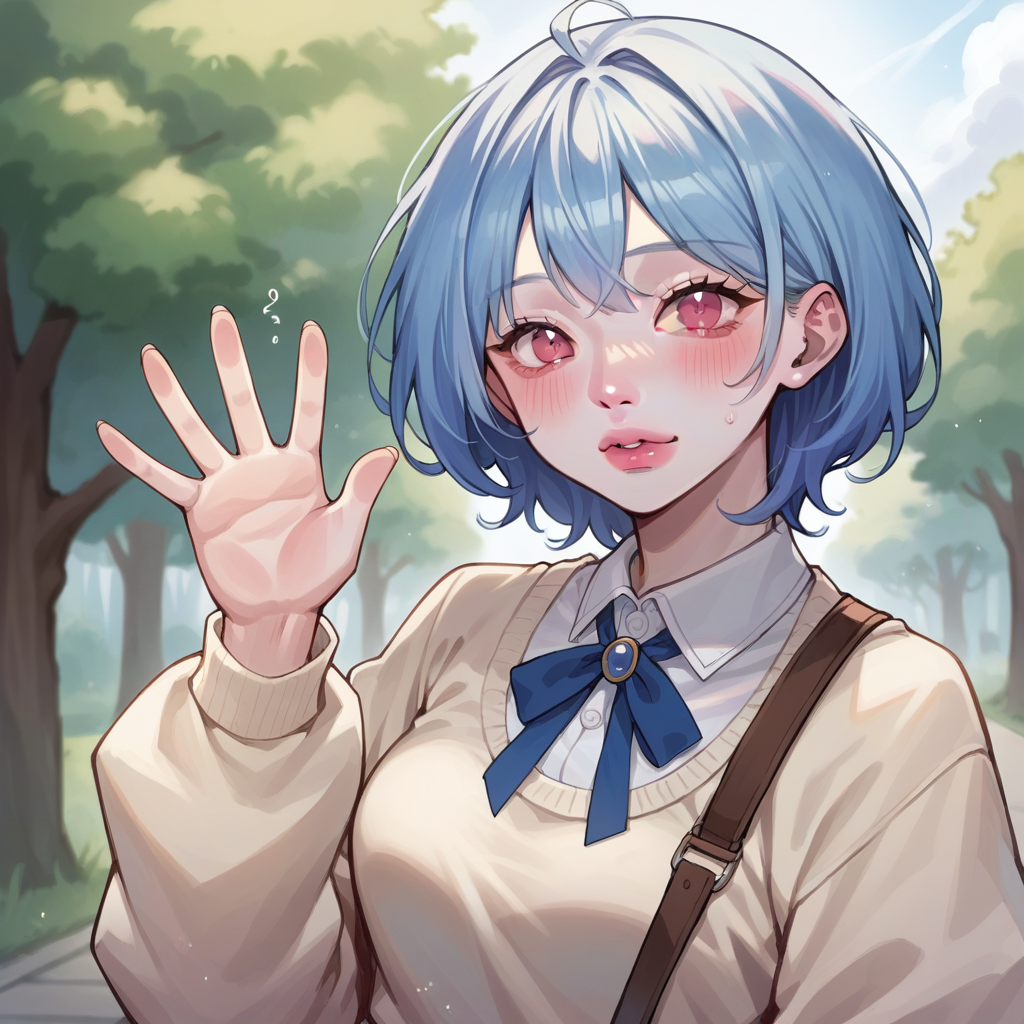 score_9, score_8_up, score_7_up, score_6_up, source_anime, BREAK
<lora:jelly_v0.5-pony:1.0> 
1girl, blue hair, pale skin, blush, pink eyes, waving,