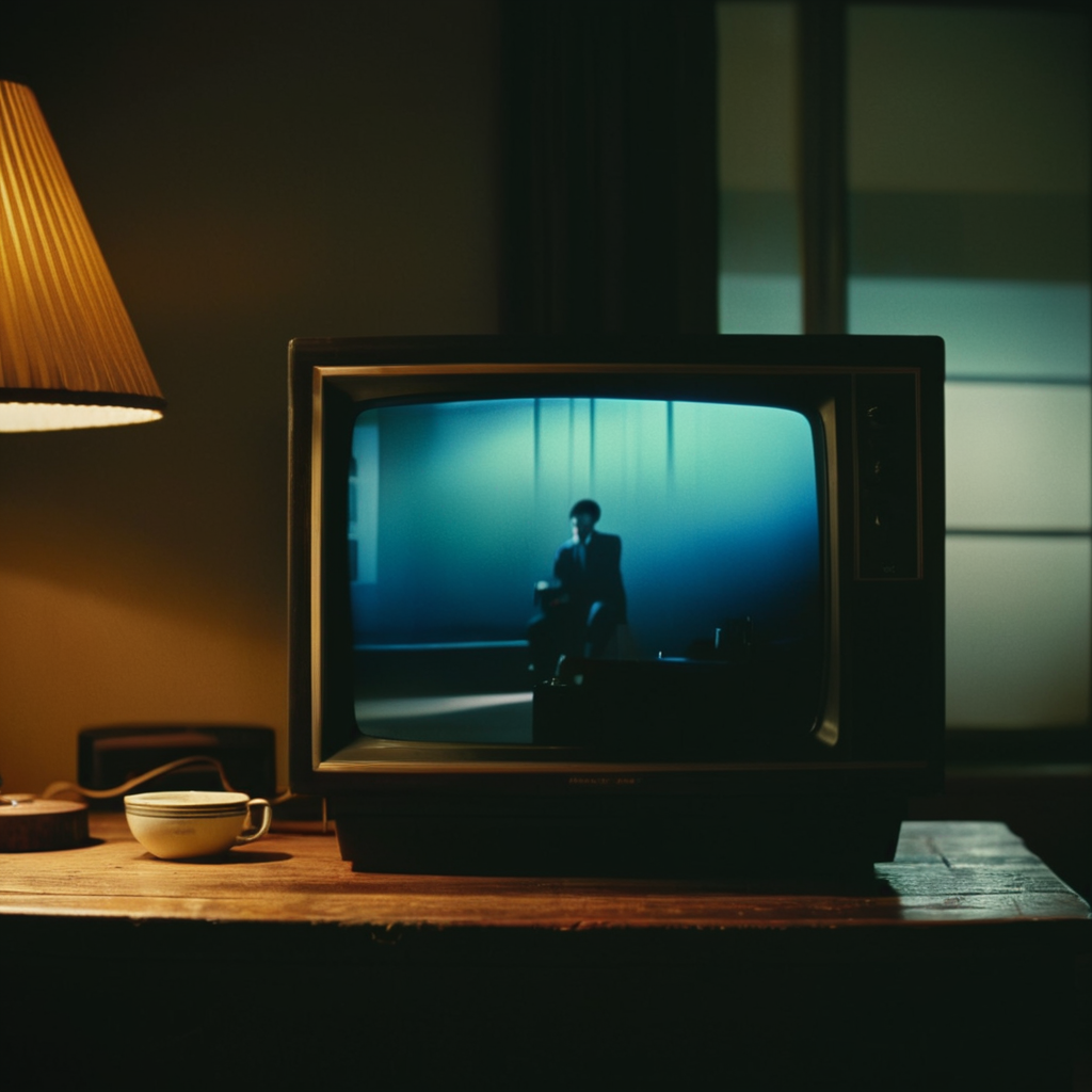 cinematic film still of  <lora:Pulp Fiction style:1>
a television sitting on top of a wooden table,indoors,no humans,table,scenery,lamp,computer,television,monitor,speaker , 1990's, 90's, film, cinematic, crime and violence, classic, graphic violence, Kodak film, motion picture image,Pulp Fiction style, Pulp Fiction Film style, shallow depth of field, vignette, highly detailed, high budget, bokeh, cinemascope, moody, epic, gorgeous, film grain, grainy