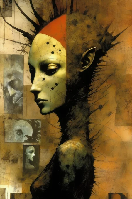<lora:Dave McKean Style:1>Dave McKean Style - PROMPT o traduccin y procesamiento artificiales a partir del estilo de Dave McKean