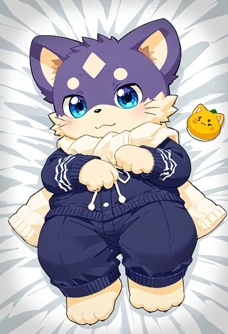 score_9, score_8_up, score_7_up, rating_safe, zuppu11, ((((yne)))), ((((sdgs)))), CuteRB, cute, 1boy, solo, furry, kemono, lying on bed