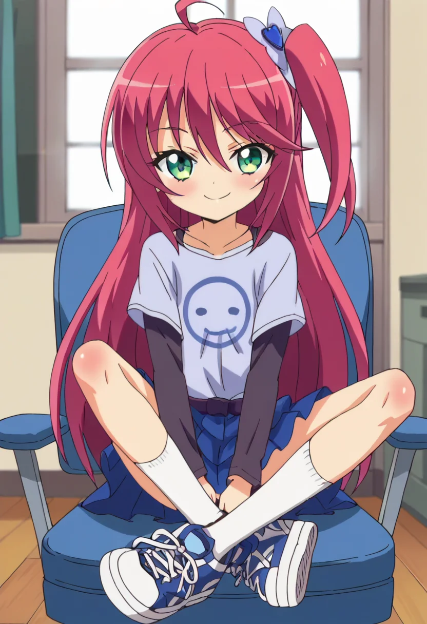 score_9, score_8_up, score_7_up, score_6_up, score_5_up, score_4_up , anime coloring ,BREAK source_anime, anime,screencap,
1girl, solo, douraku, blush, t-shirt, layered sleeves. blue skirt, shoes, white socks, shoes, <lora:PonyXL Douraku V3:1>
indoors, bedroom, smile,