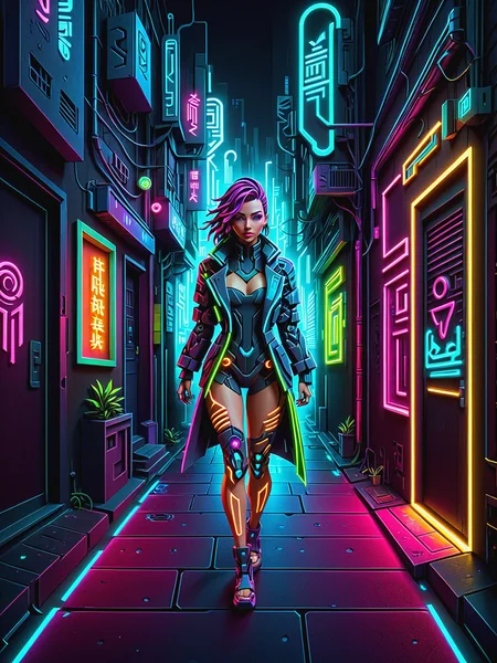 woman walking towards viewer, cyberpunk alley, glowing papercut, mad-cybrpprct1, neon lights <lora:Neon_Cyberpunk_Papercut_2_SDXL:0.8>, (masterpiece:1.2), best quality, (hyperdetailed, highest detailed:1.2), high resolution textures