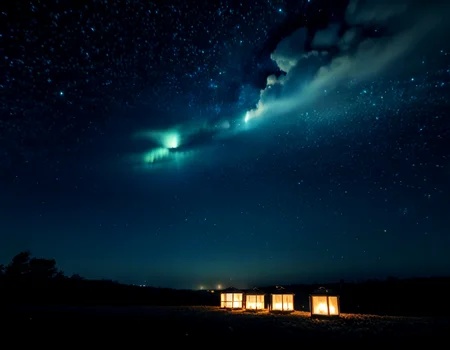 <lora:Starry_Scene:0.71> starryscene, outdoors, sky, night sky, star (sky), night time, midnight, noise offset, darkness, dark, night time, light particles, fire, black background, lanterns, clouds, bloom, <lora:detailer_pony_v4:1>