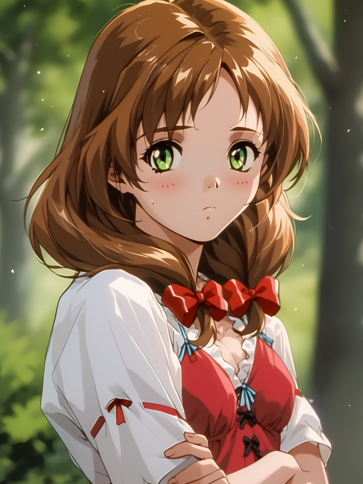<lora:happy_tentacle-myuu-v0.1-000018:1>, ht_myuu, hair bow, medium breasts , cowboy shot, 1girl, (petite:1.2), solo focus, shy, blush, (looking at viewer:1.1), outdoors , , (depth of field:0.8), , [(realistic, photorealistic:1.2):(realistic:1.3):22], [(3d:1.2)::10], <lora:LUUNA's Lunas-NijiJourney-SDXL-B2:0.3>, nijijourney, <lora:prgfrg23's Counterfeit-V3.0 Style SDXL_LoRA_Pony Diffusion V6 XL:0.5> <lora:Shed_The_Skin's StS_age_slider_v1_initial_release:-1>, score_9, score_8_up, score_7_up, score_6_up, score_5_up, score_4_up,