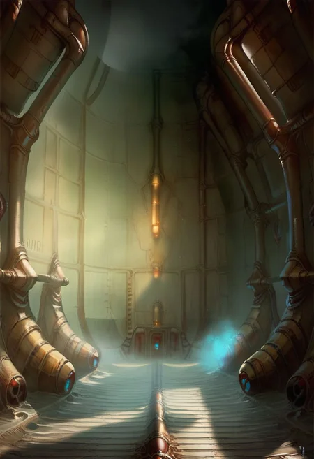 score_9, score_8, landscape, biopunk, 1boy, dark laboratory, factory