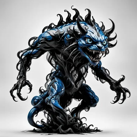 A scary monster with blue eyes and sharp claws, 8k resolution, photograph, best quality, greyscale, black and white, <lora:Gloom-step00000900:.7>
