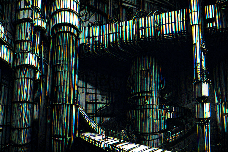 highly insanely detailed, masterpiece, top quality, best quality, highres, 4k, 8k, RAW photo, (very aesthetic, beautiful and aesthetic),  
tsutomu nihei,nihei_tsutomu,blame!,blame gakuen!,abara,TNstyle,sidonia_no_kishi,(deep horizon,megastructure in background,tower,city ruins,lab,stairs),dark sky,black sky,tentacles,clouds,drainpipe,concrete walls,metal walls,machinery,lantern,cables,tubes,industrial pipes,buildings,wire,walkway, 
<lora:ABARA:0.7>, 
(1girl:1.3), 
solo focus, 
leather brown background,âââ