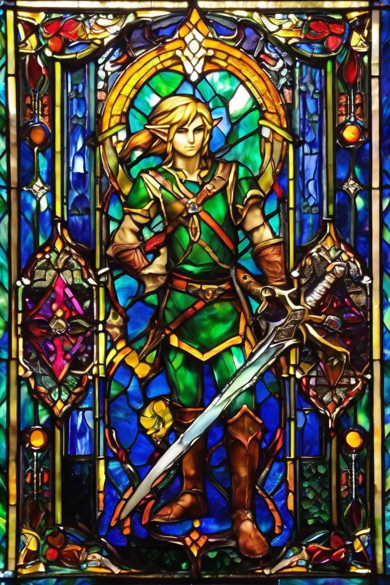 link , sword, vibrant colors,<lora:stained_glass_style_v1_sdxl:1>