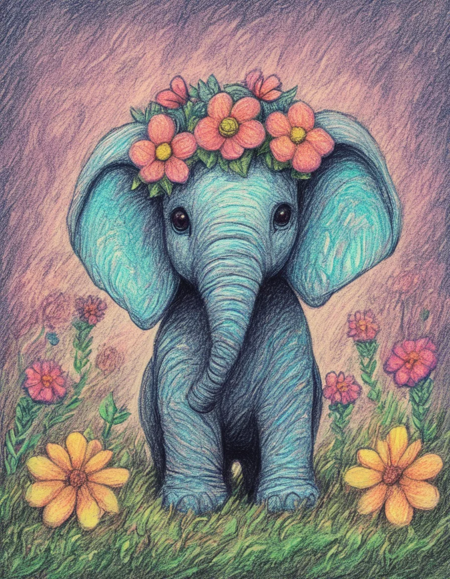 novuschroma72 style elephant bunny with flowers <lora:novuschroma72 style:1>