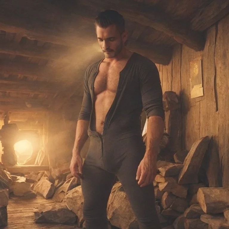 A closeup of (an attractive man wearing a union suit:1.2) <lora:unionsuits_v15:1> , (chest hair:1.1), mustache, cabin background, ruggedly handsome, modelshoot style, (extremely detailed CG unity 8k wallpaper), photo of the most beautiful artwork in the world, professional majestic oil painting by Ed Blinkey, Atey Ghailan, Studio Ghibli, by Jeremy Mann, Greg Manchess, Antonio Moro, trending on ArtStation, trending on CGSociety, Intricate, High Detail, Sharp focus, dramatic, photorealistic painting art by midjourney and greg rutkowski, homoerotic, (from_below:1.1)