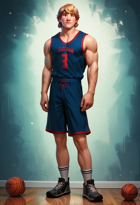 score_9,score_8_up,score_7_up,score_6_up,score_5_up,1 boy, male focus,19 years old, blonde, Kristoff(blonde hair, hazel eyes, muscular), slim,
basketball player, blue uniform, basketball uniform, short
in a white livingroom.
Full body picture
glowing,neon,g0thicPXL,amazing quality,best aesthetic,<lora:xl_more_art-full_v1:0.5>,<lora:g0th1cPXL:0.8>,<lora:add-detail-xl:1>
