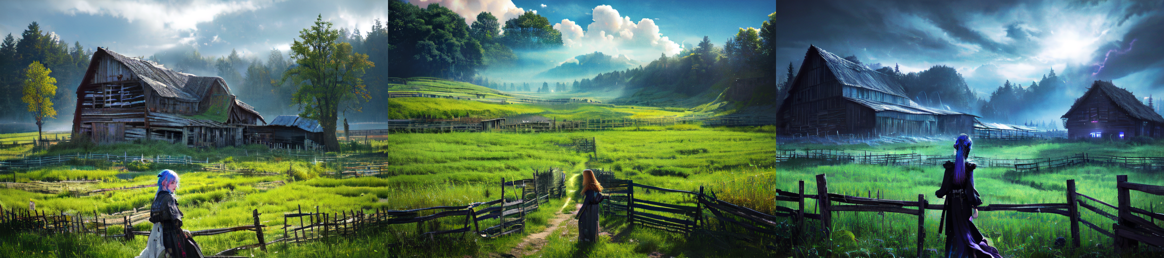 (otherworldly), highly insanely detailed, masterpiece, top quality, best quality, highres, 4k, 8k, RAW photo, (very aesthetic, beautiful and aesthetic), farm, fields, barn, fence, fantfa, <lora:FantasyFarm-10:0.8>, 
1girl, 
(__lazy-wildcards/char/haircolor__), 
(__lazy-wildcards/dataset/background-color__),âââ