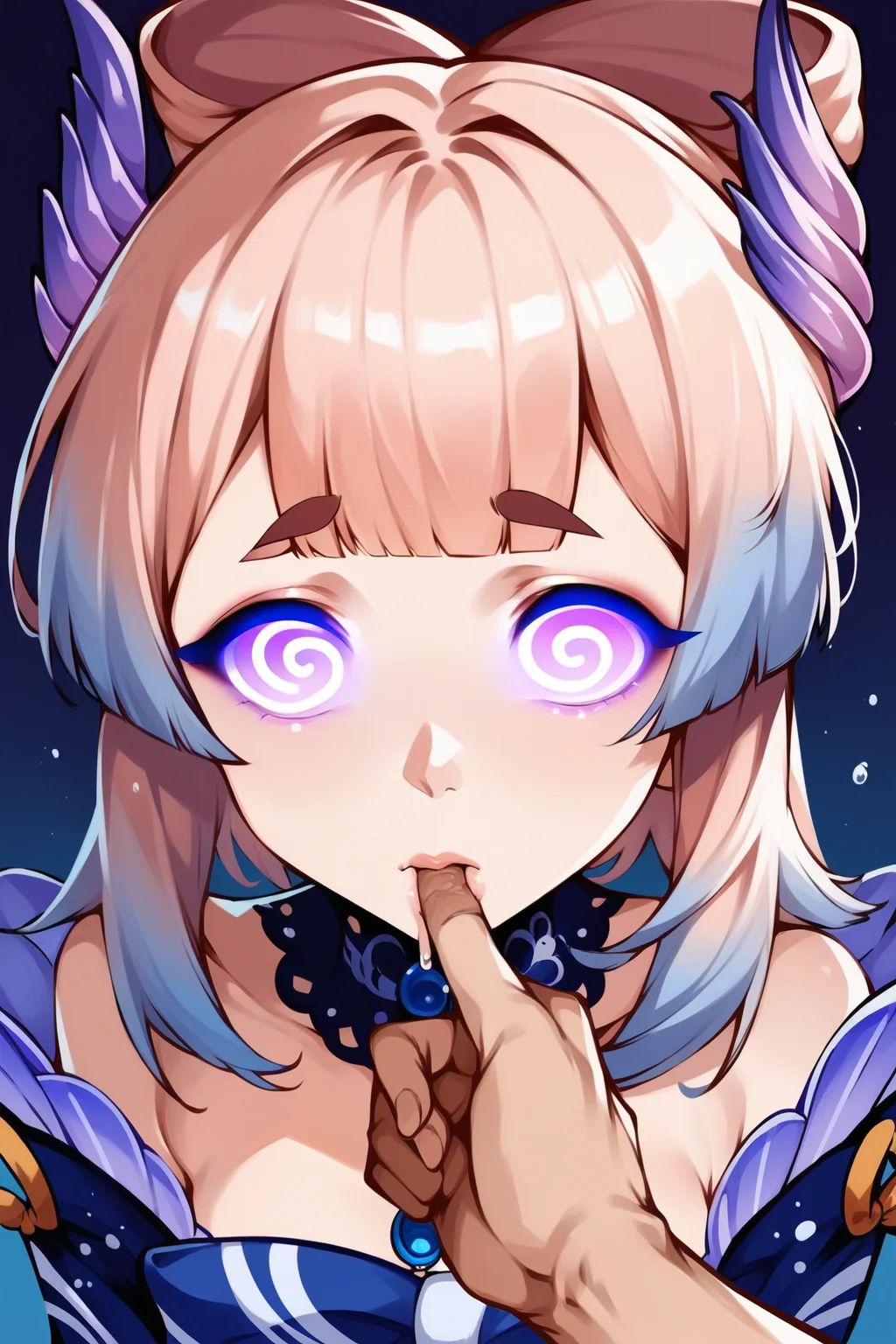 score_9, score_8_up, score_7_up, source_anime, 1girl, spiralwash eyes, sangonomiya kokomi, expressionless, , purple eyes, drooling, finger in mouth, pov
<lora:spiralwash_eyes_v3_5:0.7>