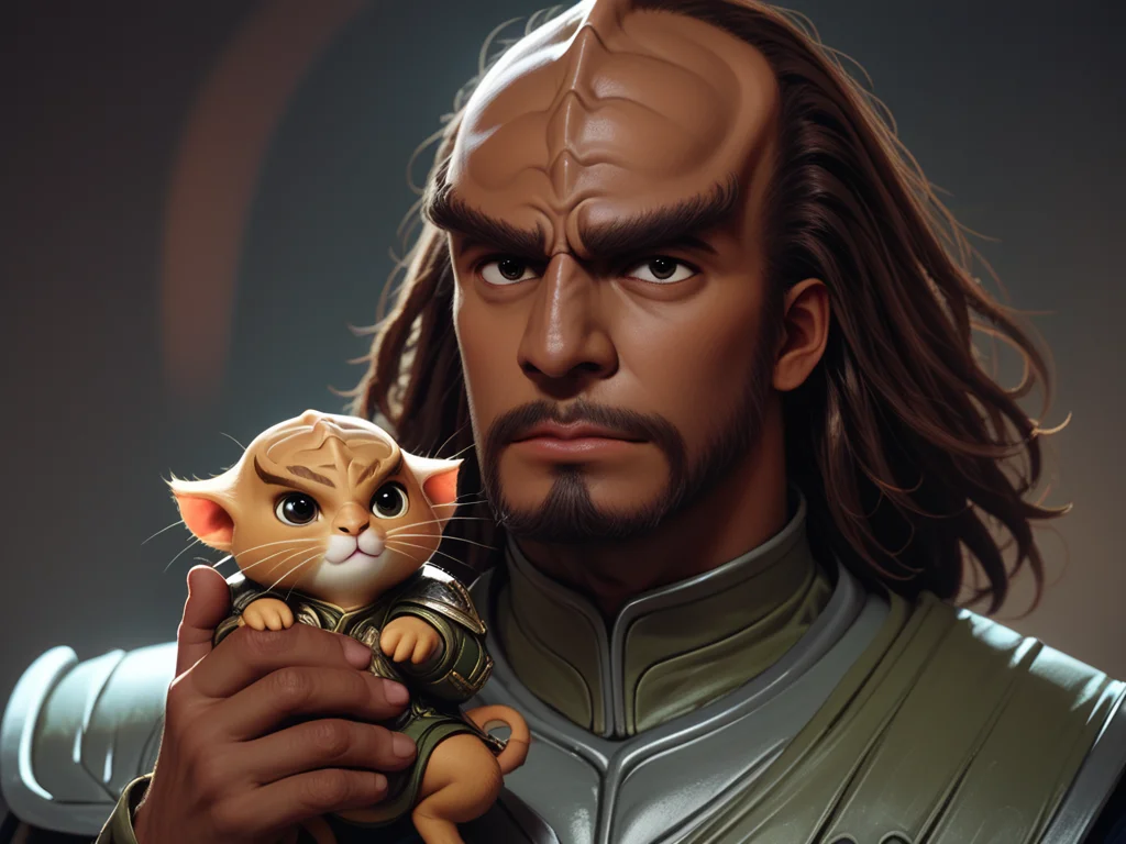 holding a cute kitten <lora:Klingon_v2_pony:1> score_9,score_8_up,score_7_up,score_6_up,score_5_up,score_4_up , 1man, kling0n alien, large forehead ridges, brown skin, large eyebrows, wearing warrior armor,