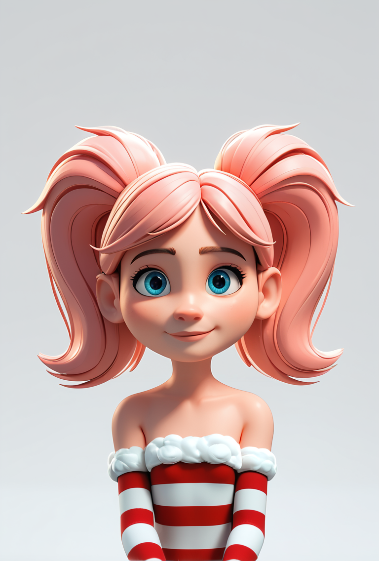 core_9, score_8_up, score_7_up,  1girl, pink hair, twintails, striped thighhighs, skindentation,, 3d fluffy, closeup cute and adorable, cute big circular reflective eyes, long fuzzy fur, Pixar render, unreal engine cinematic smooth, intricate detail, cinematic