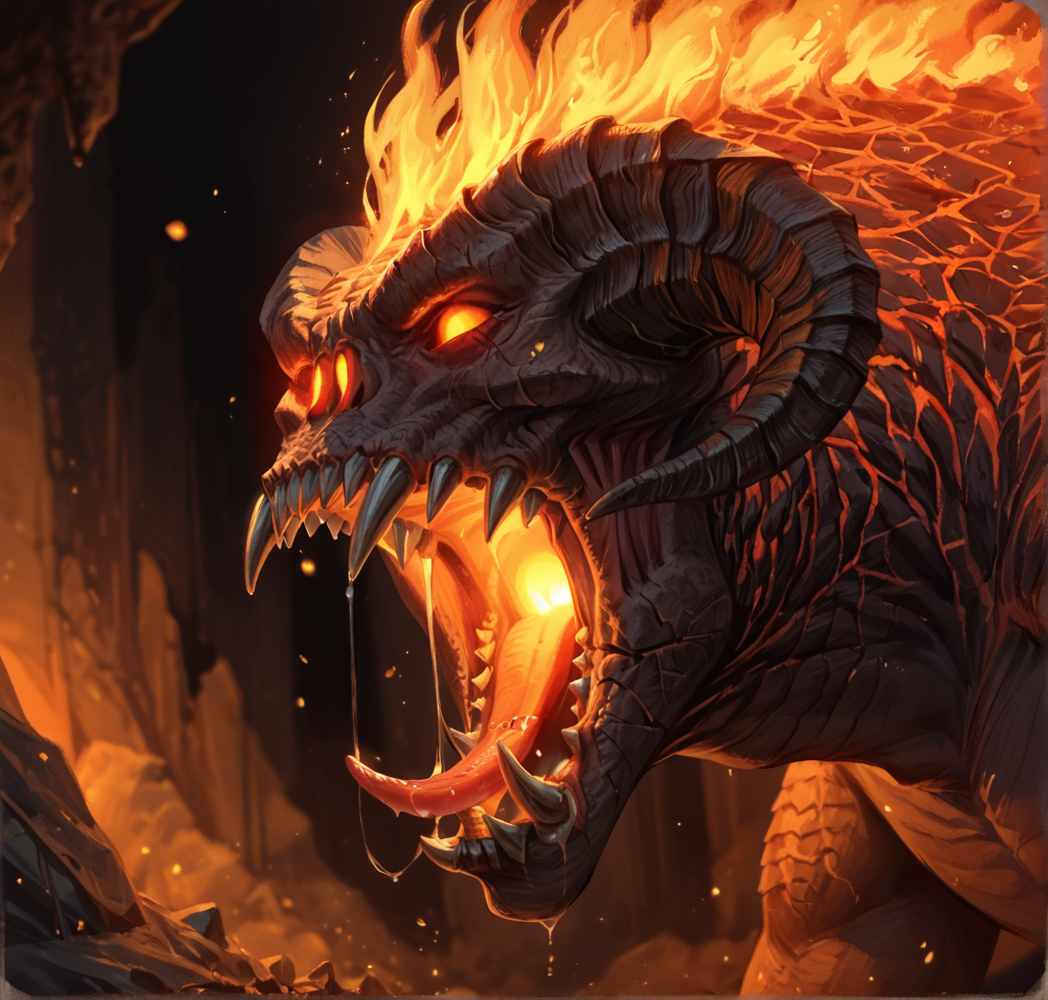 safe_pos, score_9_up,score_8_up,score_7_up,score_6_up,score_5_up,score_4_up, masterpiece, high quality, digital painting, source_monster,  zPDXL3, BREAK,
cave, underground, lair, blurry background, roar, (((close up))), ((portrait)), (face focus), three quarter view, ((profile)), side view, saliva, drool, glowing saliva, saliva strand,
balr0g, demon, monster, creature, fire, brimstone, scales, cracked skin, muscular,  glowing eyes, orange eyes, no pupils, horns,
wings, demon wings, glowing nostrils, sharp teeth, glowing,
<lora:Balrog for PonyXL v2:0.7>, <lora:AdvancedEnhancerXLv2:3>