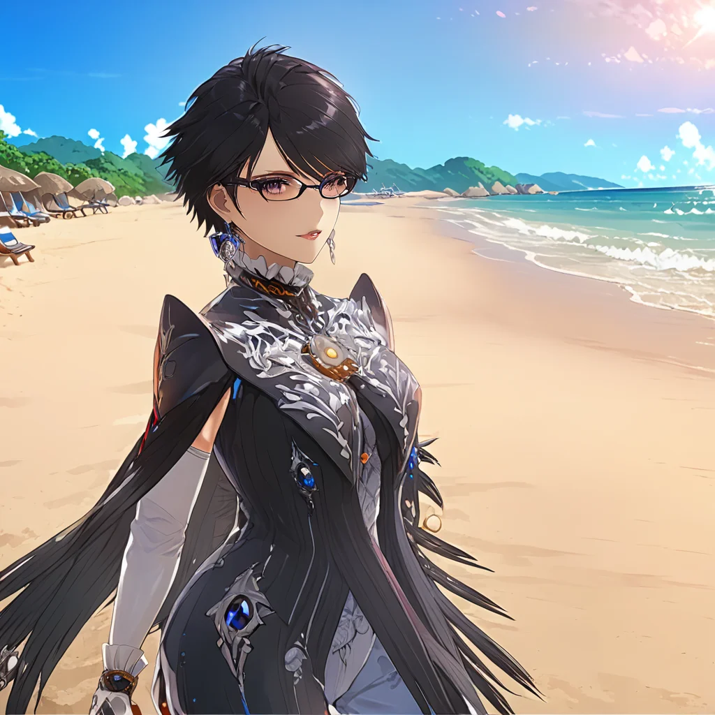 woman on beach, BayonettaXL,  <lora:BayonettaXL:1>, (anime, masterpiece, intricate:1.3), (best quality, hires textures, high detail:1.2), (4k),(incredibly detailed:1.4),UHD, 8K, ultra detailed