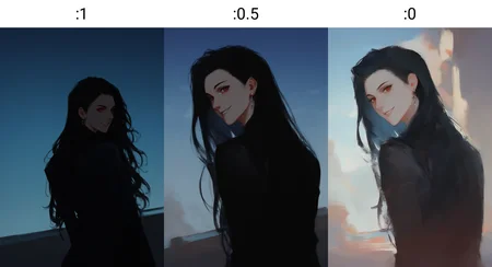score_8_up, woman, dark, day, blue sky, looking back, smile, stud earrings, long hair, black hair, red eyes, face focus, looking at viewer,
<lora:DarkerThanDarkV1:1>