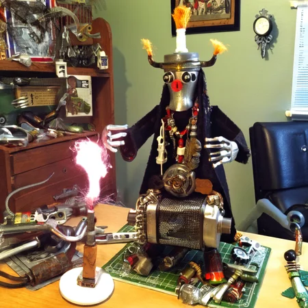 recyclforge shaman in room<lora:recyclforge:1>