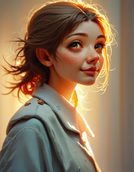 score_9, score_8_up, score_7_up, score_6_up, illustration, A close-up of a model with long, straight chestnut brown hair, her hazel eyes filled with curiosity, and a slight, knowing smile on her lips., highly detailed, backlight <lora:ponys-dream:.9>