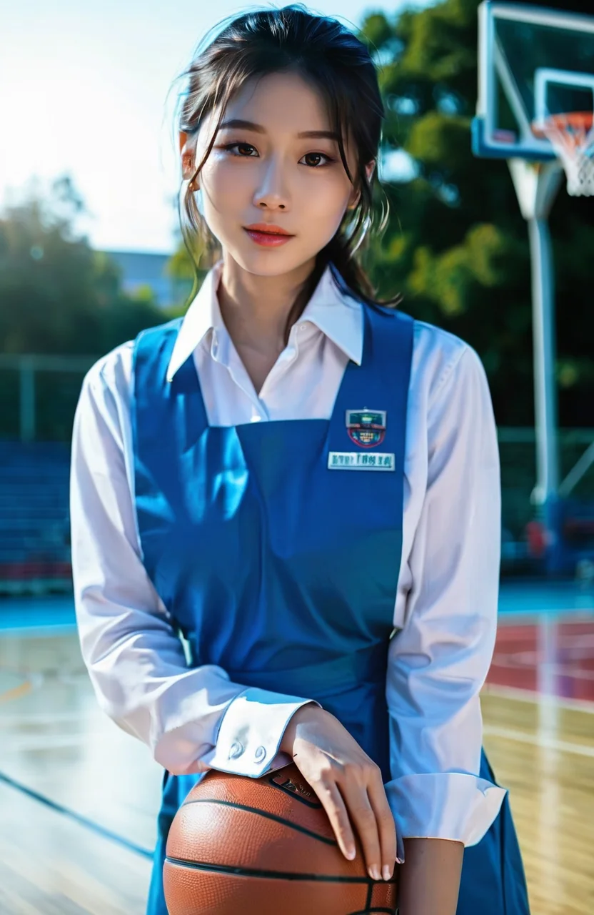 score_9,score_8_up,score_7_up,
photograph,realism,8k,best quality,perfect quality,real photo,highres,aesthetic photo,intricate detail,censored,realistic lighting,professional lighting,
asian woman,adult,hi-res skin texture,perfect face,perfect eyes,best eyes detail,
<lora:JCAI_MsiaSchlUnidim32:0.8>SchlUniFull,school uniform,blue pinafore dress,whiteshirt,front view,daylight,outdoors,basketball court,