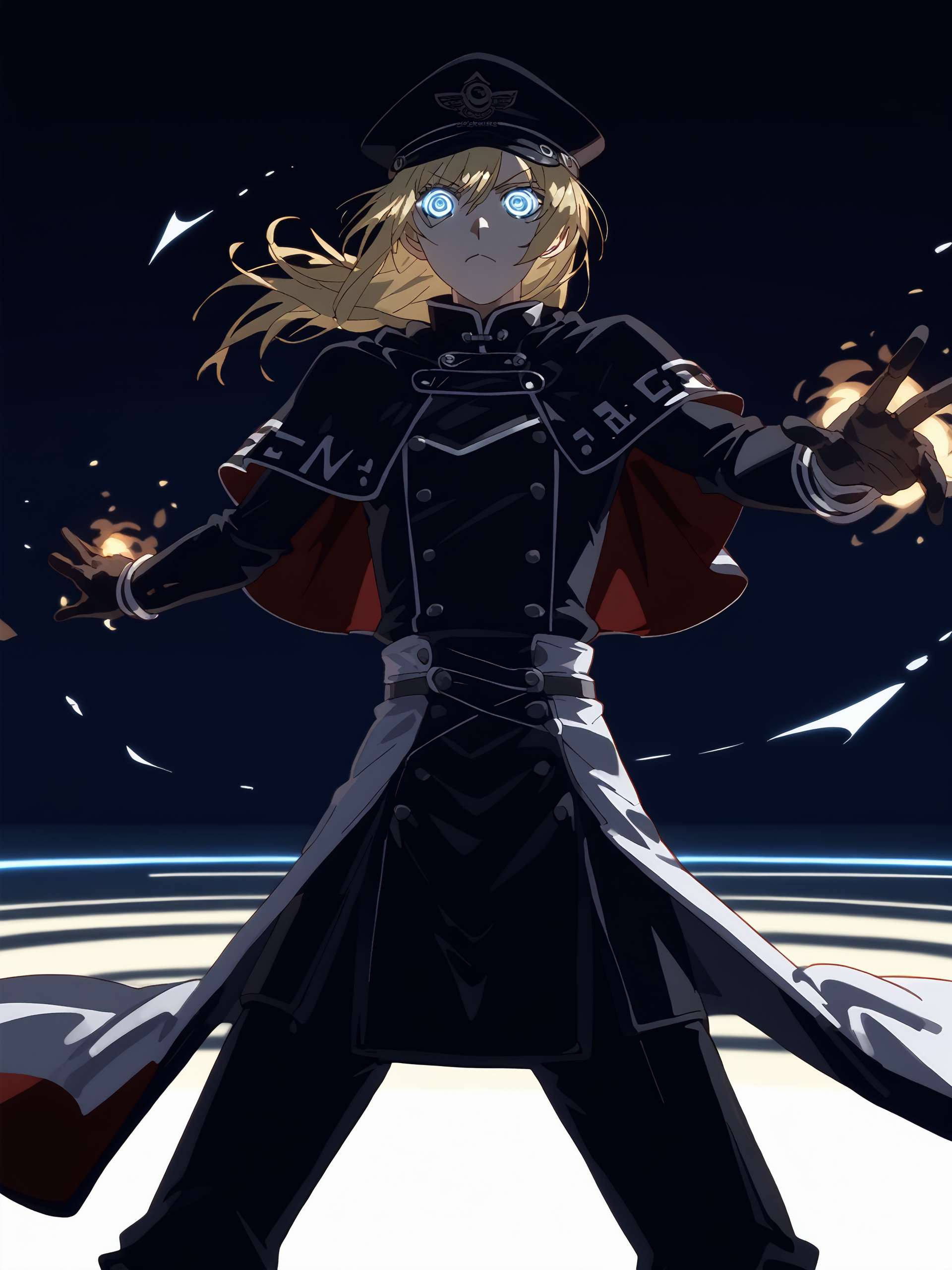 score_9,score_8_up,score_7_up,score_6_up,source_anime, shiny, shiny skin, <lora:naip:0.8>, theobrobineXL, <lora:Theobrobine_StyleXL370:0.8>, HZLZVZ, <lora:SDXL-HZLZVZ-V6-ND50-dco2-WD05-SWN2-MSG5-4B116R88A88C44A-1024-LOCON-PONY-E24:0.8>, <lora:chernyyvo:0.8>,
finger_gun,fighting_stance,hat,dress,capelet,fur_trim,gloves,fur-trimmed_capelet,black_dress,fur_hat,boots,looking_at_viewer,black_capelet,black_gloves,black_headwear,fur-trimmed_headwear,long_sleeves,The character had glowing hair in the animation scene,hair_that_shines,glowing_hair,special_effects,Visual_Effects,magic,magic_circle,magical_array,magical_circle,arcane_circle,
japanese, ultra detailed, serious, best quality, amazing quality, very aesthetic, absurdres, masterpiece, best quality,spotlight,masterpiece, best quality, high quality, highres, absurdres, caustics, offcial art, anime screencap,