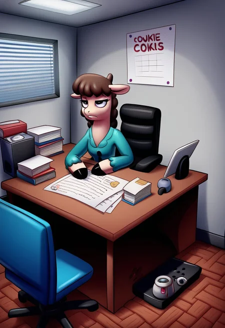 a bored Latex alpaca in a office, at a desk, boring office job, cubicle, the office tv show, very detailed, 4k, sharp