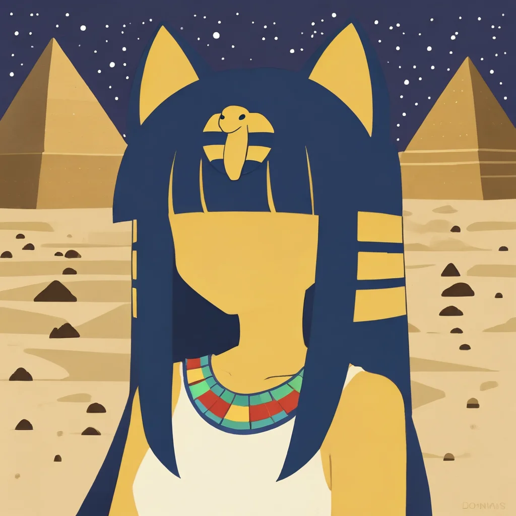zPDXL2, solo, 1girl, Ankha, yellow skin, portrait <lora:PonyMinimalStyle:1> MinimalStyle, faceless, no eyes, no nose, no mouth, pyramids at night background