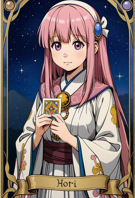 (1girl, solo, , , Gotoh_Hitori, , :1.3), motherly ophanim, tarot card, tarot card, masterpiece, best quality, high res, illustration, extremely detailed, 8k, wallpaper,zPDXL3,SimplePositiveXLv2