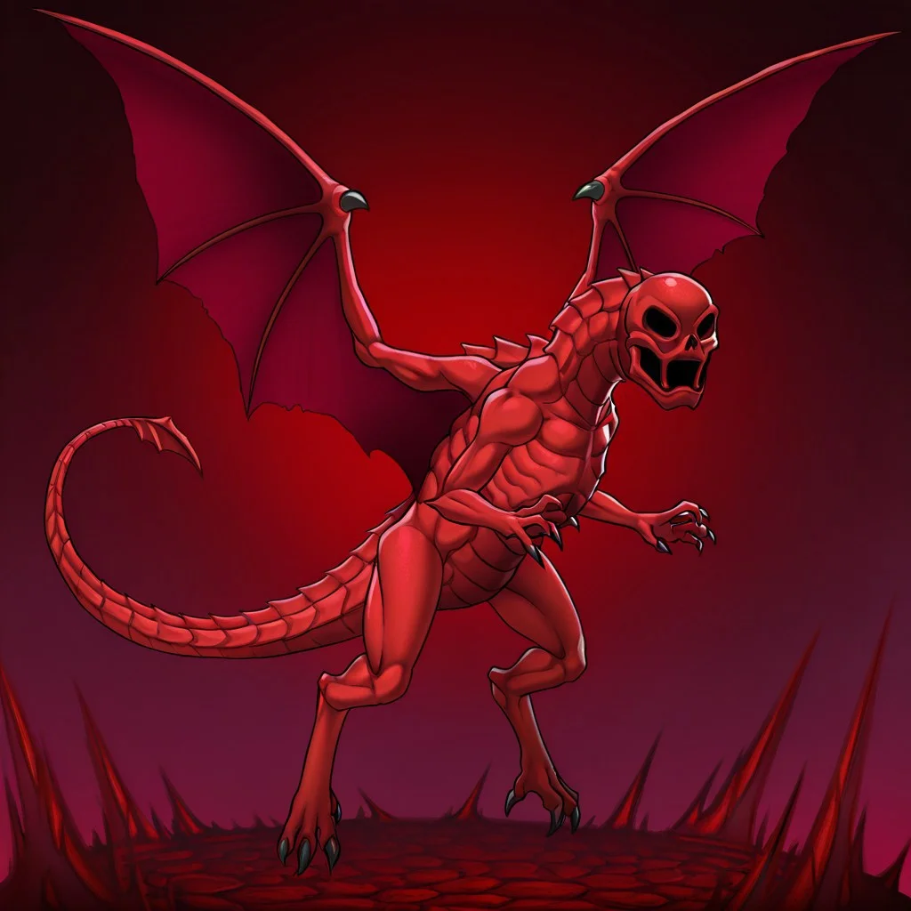 masterpiece, high quality, absurdres,
CreepyRed, wings, claws, full body, creepyred3, spread wings, tail, skeleton, 1boy, ribs, 2 dragon wings, 2 arms, 3-clawed hands, red skin, solo, hollow eyes, monster, no humans, dragón wings, two arms, two legs, 2 legs,
